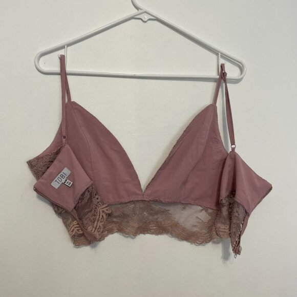 TOBI Lauren Lace Cropped Top Mauve Pink / Purple V-Neck Scalloped Hem Crop Top M - Picture 15 of 16